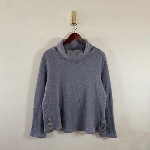 Croft & Barrow Waffle Knit Turtleneck Sweater Gray Button Details Women's XL